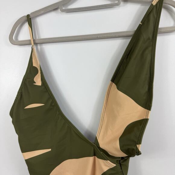 Matte Collection NWOT Swimsuit & Cover Green Camo Assymetric Plunge Neckline - Picture 2 of 12